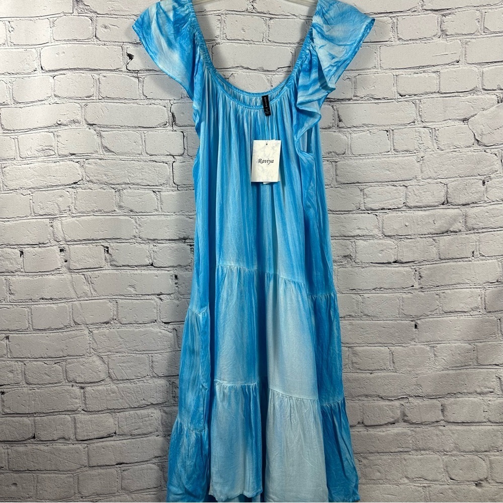 Raviya Women's Swim Tiered Swim Dress Cover-Up Ruffled Straps Tie Dye S NWT